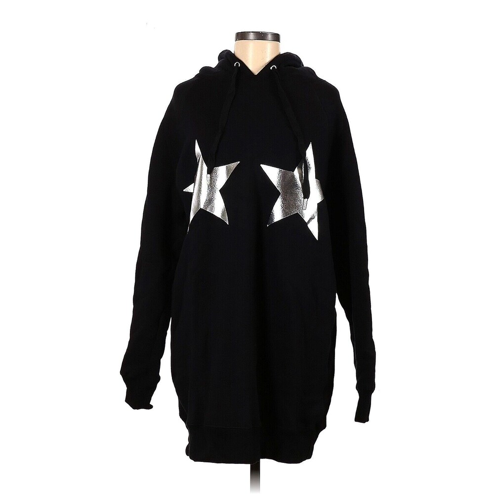 GOOD AMERICAN Black Silver Stars Pullover Sweatshirt Athleisure - L